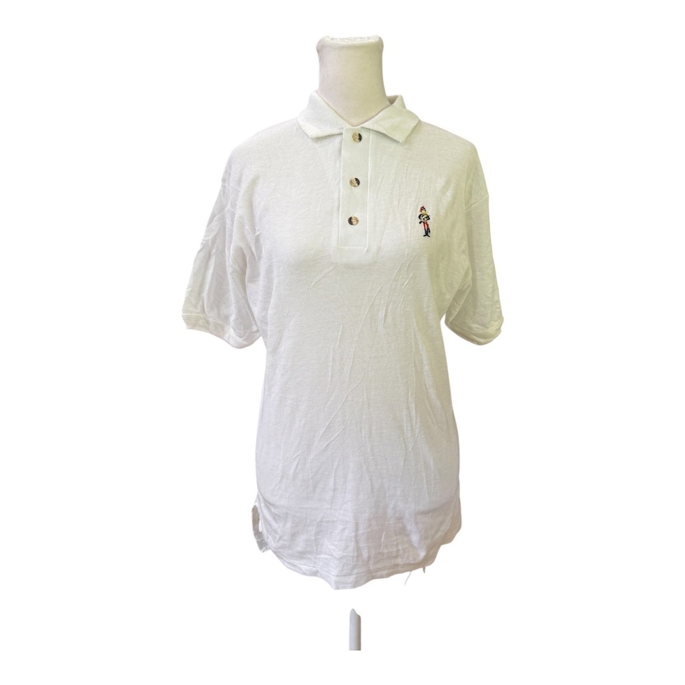 Vintage‎ Alps Mens White Pique Polo Shirt Toy Soldier Embroidery Size M NWT